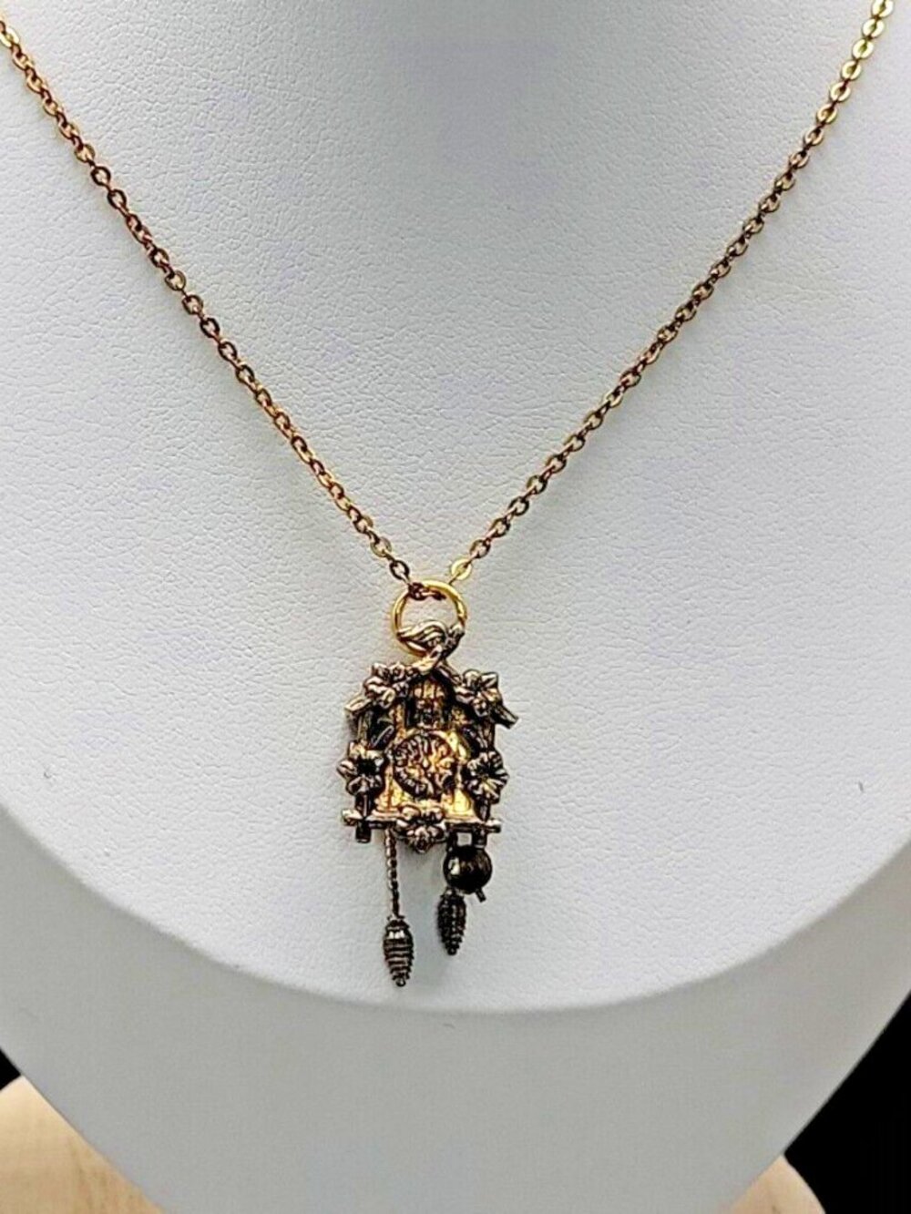 Sterling Silver Cuckoo Coo Clock Pendant Necklace Vermeil w/16" Chain Vintage